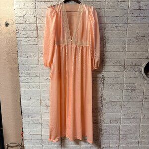 🍑 Vintage Peach Lace Nightgown | Sheer Romantic Maxi | Cottagecore Sleepwear